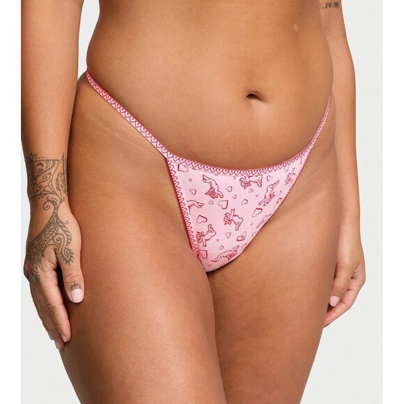 Victoria's Secret Pink Waist Heart Trim Cotton V-String Panty Hearts Cupid XL - Picture 6 of 6
